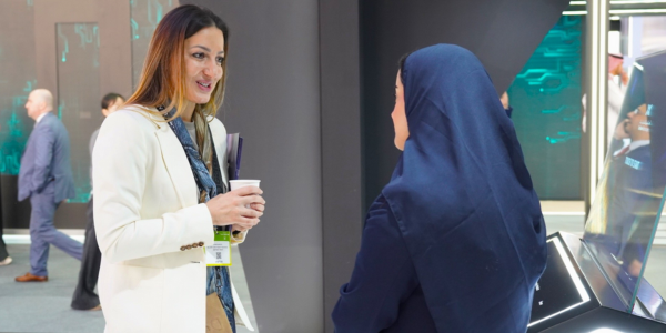 Two women discussing something