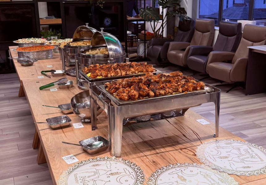 hot food selection on a table