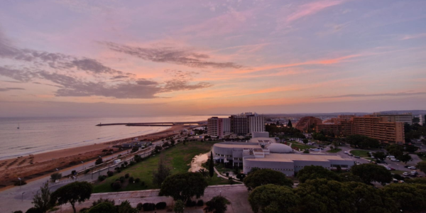 A pink sunset over Portugal sea