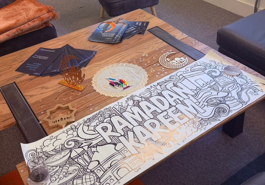 childrens colouring on a table