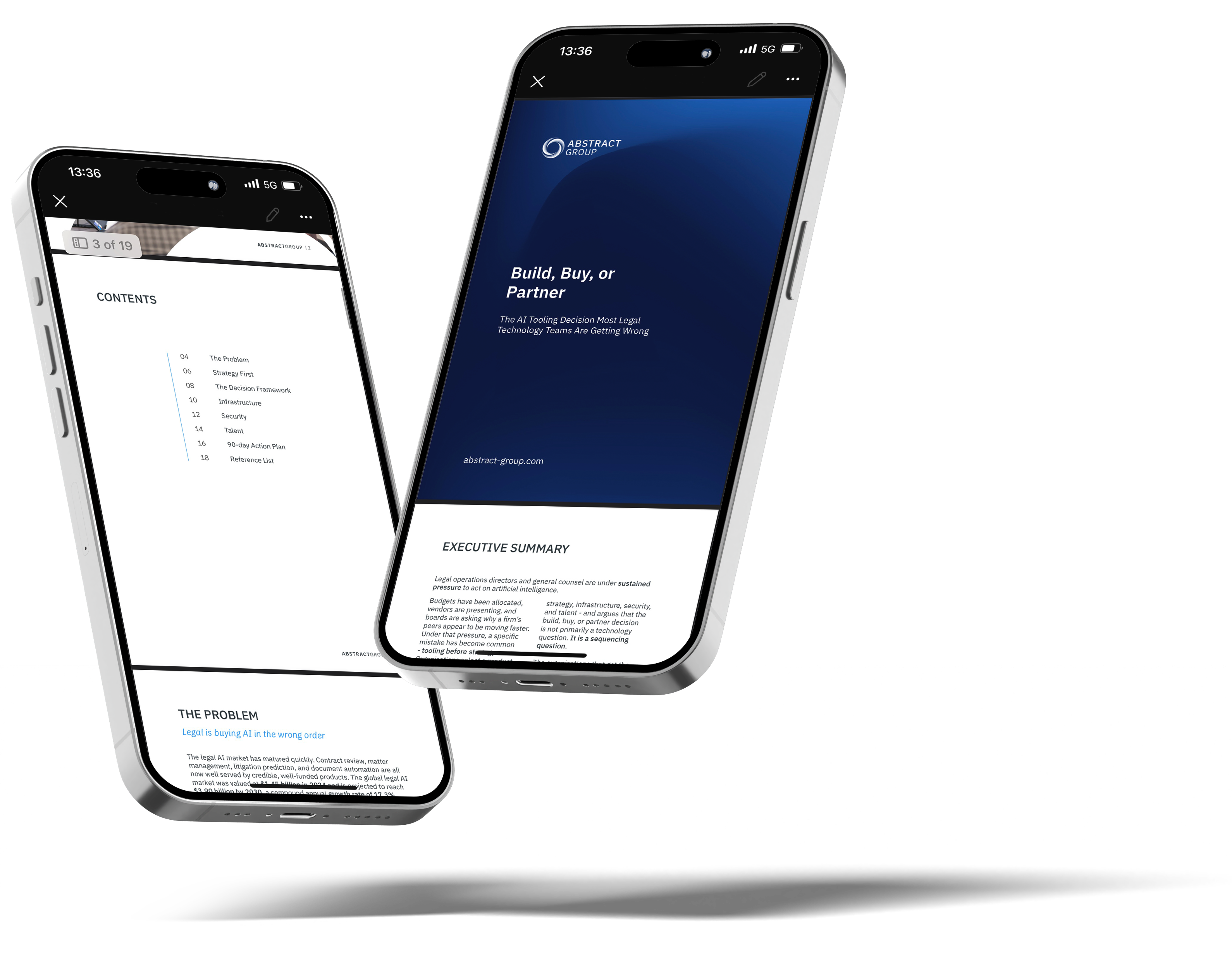 Build, Buy or Partner whitepaper displayed on two phones